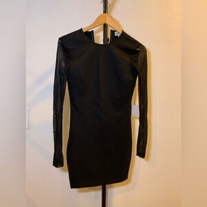 Superdown Black Dress with Mesh Sleeves